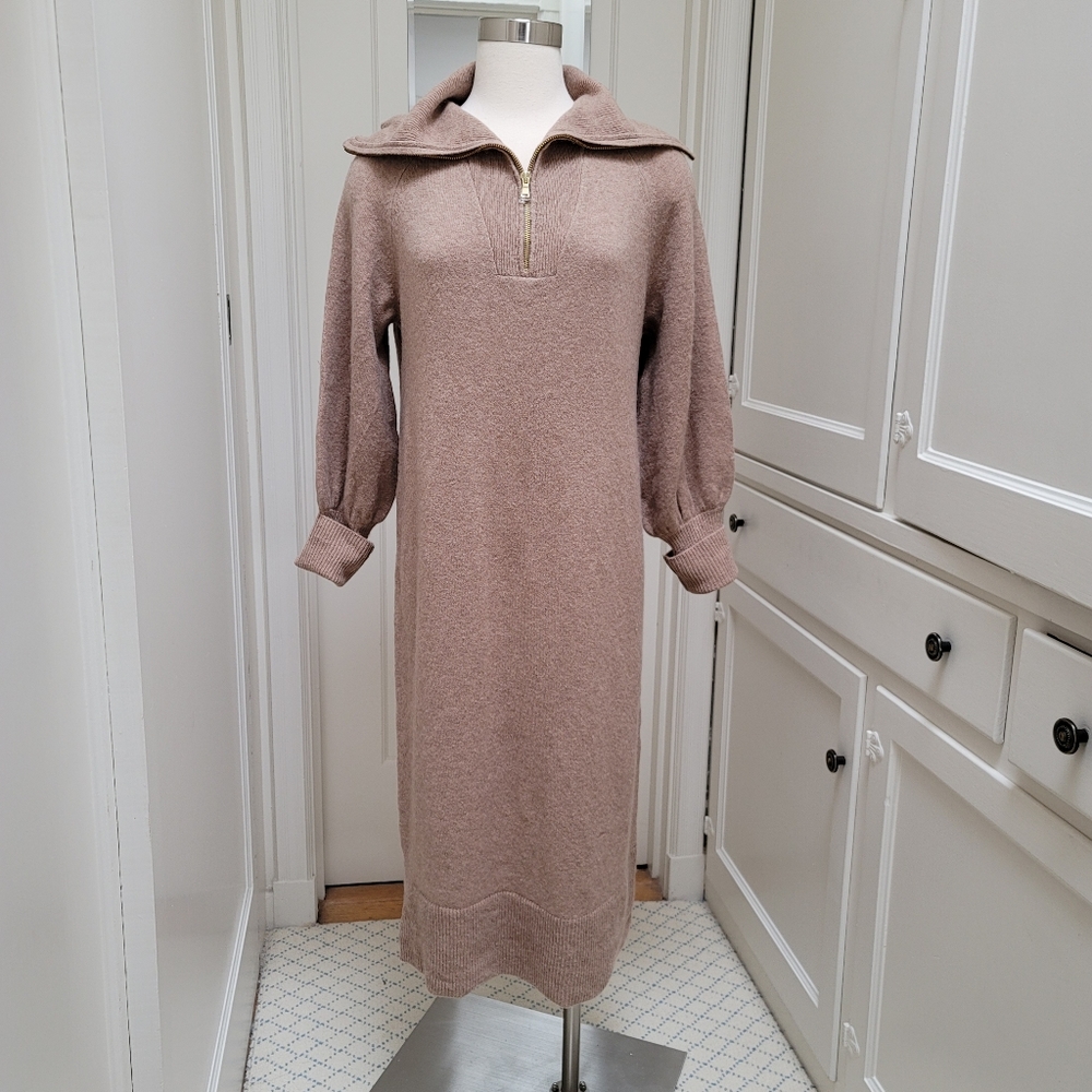 NEW J. Crew Half Zip Sweater Midi Dress Supersoft Yarn Tan sz S, M - Picture 3 of 12